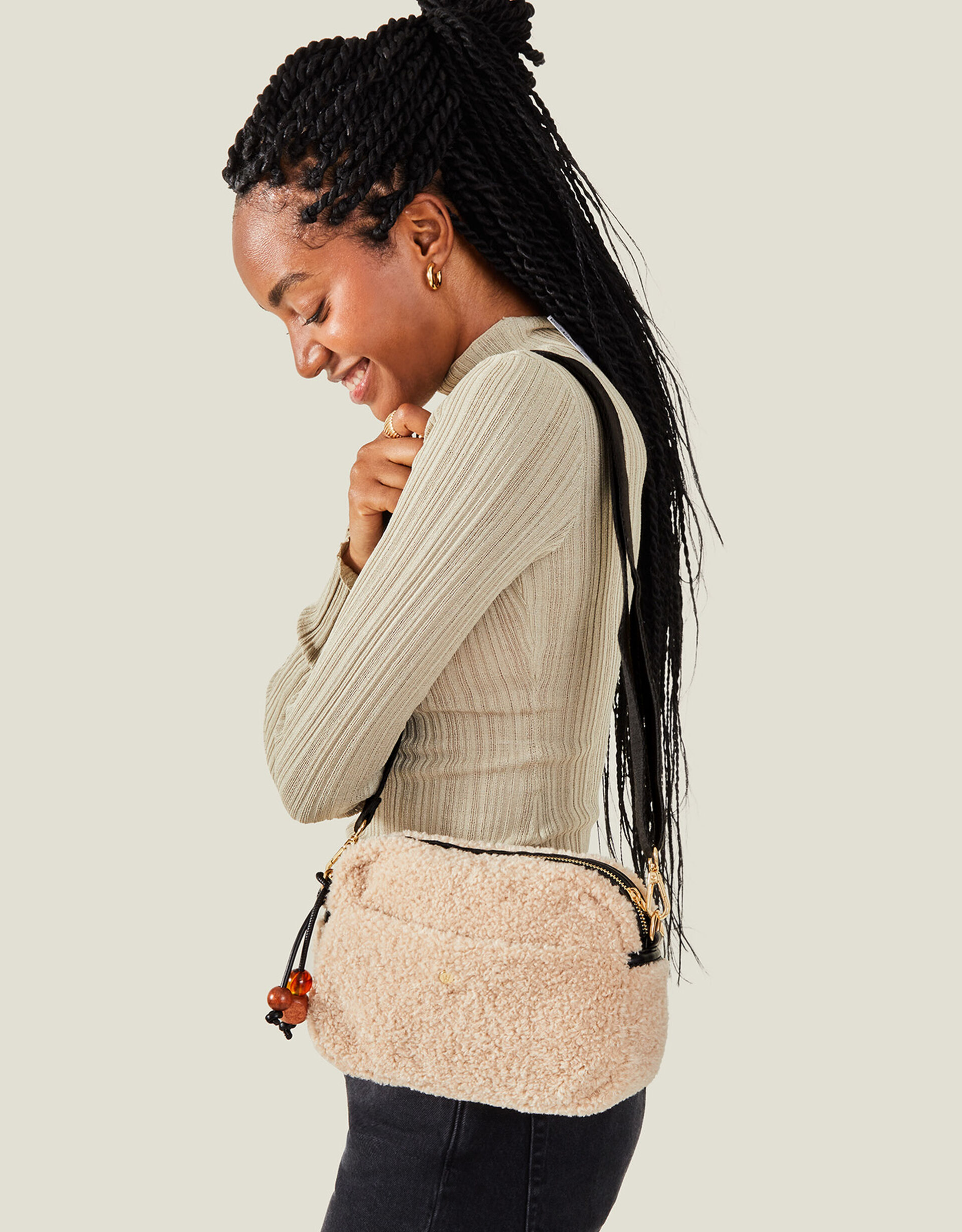 Faux Shearling Camera Bag Crossbody bags Accessorize UK