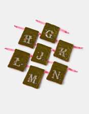 Embellished Initial Velvet Drawstring Bag, Green (OLIVE), large