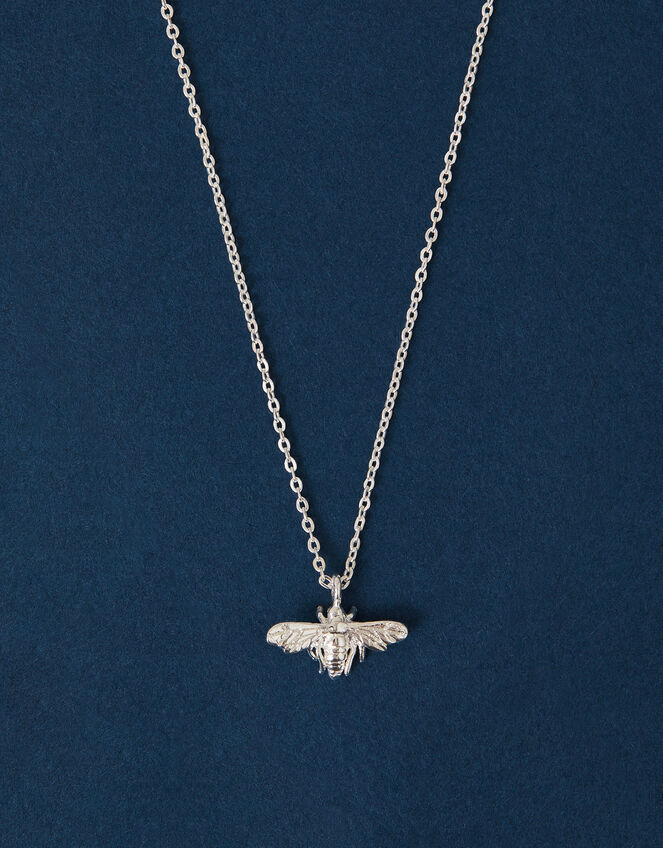 Sterling Silver-Plated Bee Pendant Necklace, , large