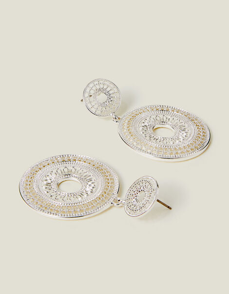 Filigree Disc Drop Earrings, Silver (SILVER), large