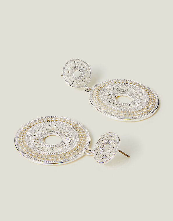 Filigree Disc Drop Earrings, Silver (SILVER), large