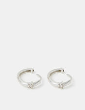 Sterling Silver Diamanté Star Hoop Earrings, , large