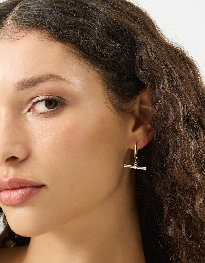 T-Bar Charm Hoop Earrings, , large