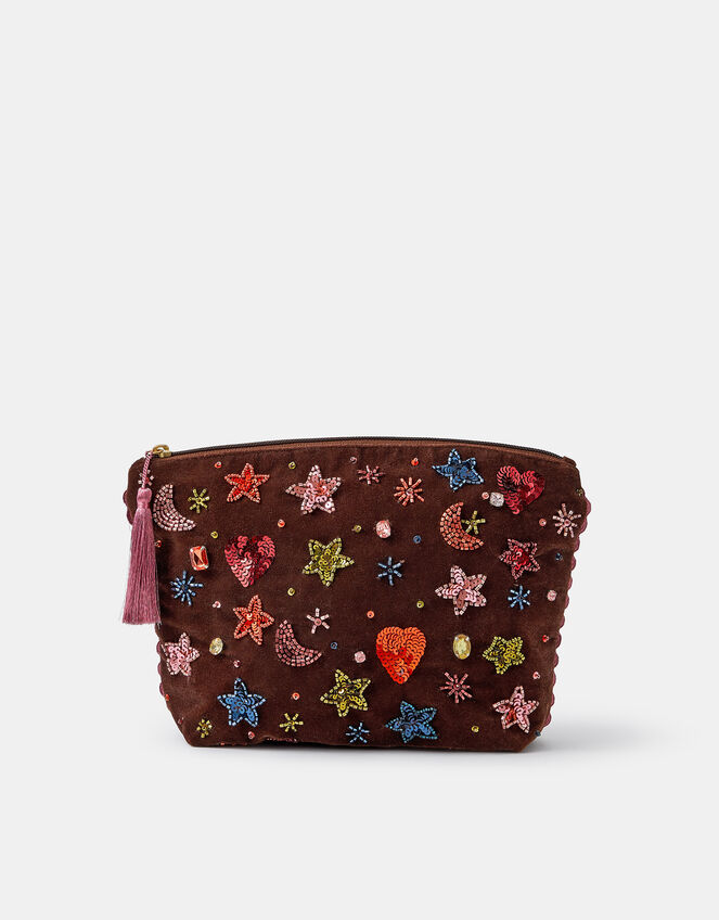 Large Celestial Embellished Velvet Pouch, , large