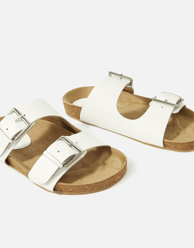Buckle Footbed Sandals, White (WHITE), large
