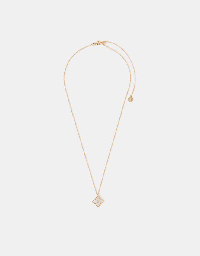 14ct Gold-Plated Mother of Pearl Clover Pendant Necklace, , large