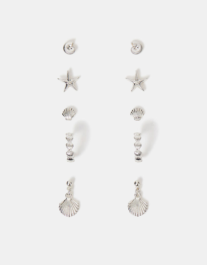 5-Pack Sterling Silver-Plated Shell Earrings, , large