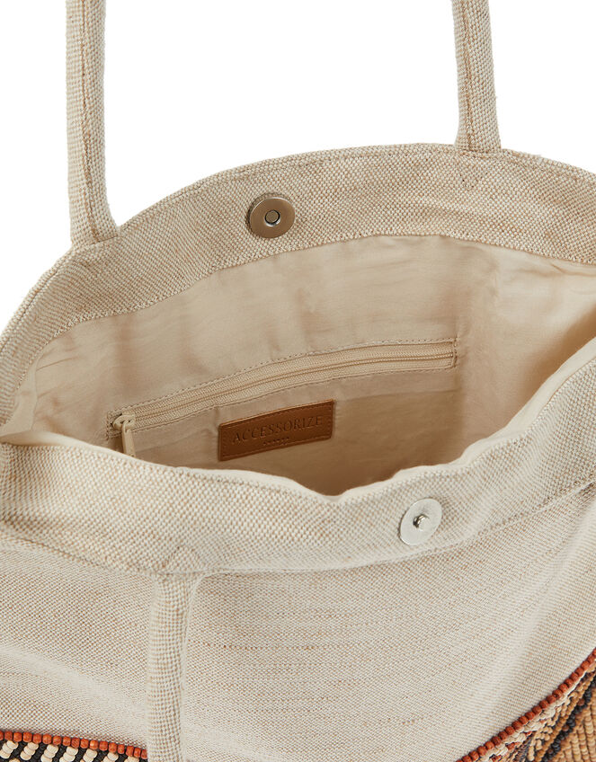 Woven Beaded Tote Bag with Tassel, , large