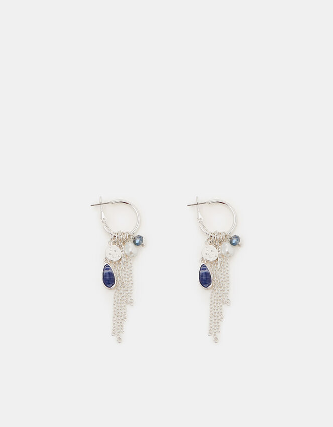 Gem Charm Hoop Drop Earrings, Silver (SILVER), large