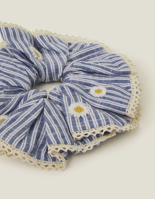 Daisy Stripe Hair Scrunchie Blue, , large