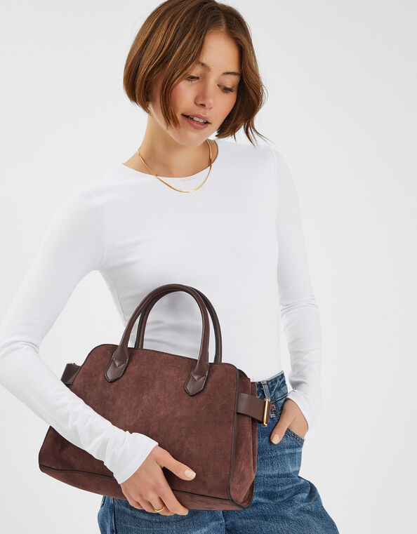 Suedette Bowler Bag, , large