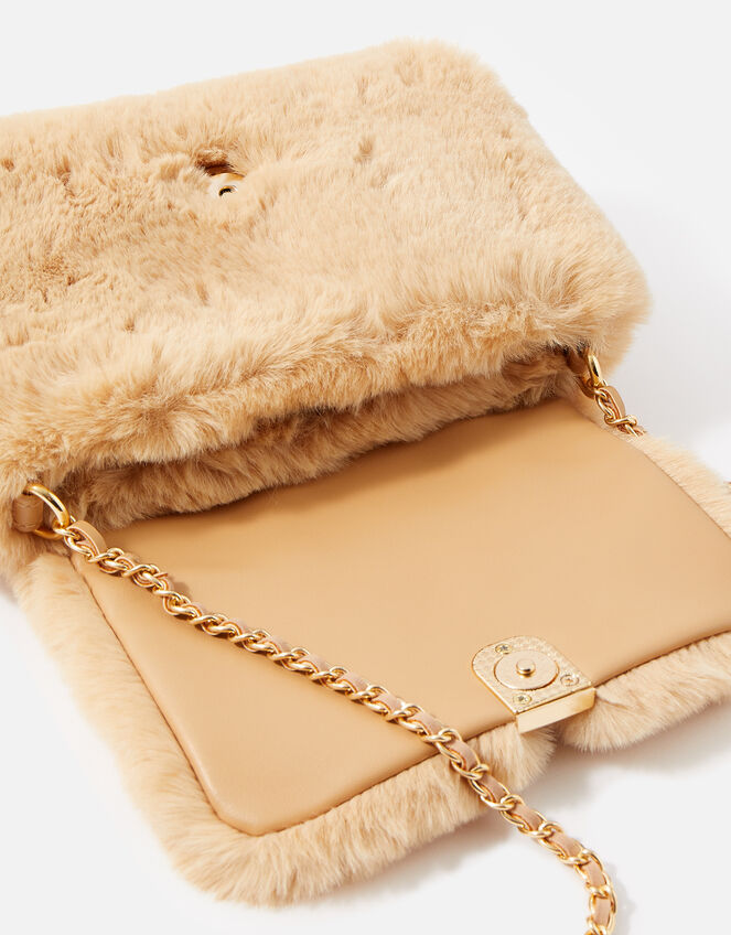 Faux Fur Cross-Body Bag, Camel (CAMEL), large