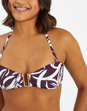 Floral Print Halter Bikini Top, Brown (BROWN), large