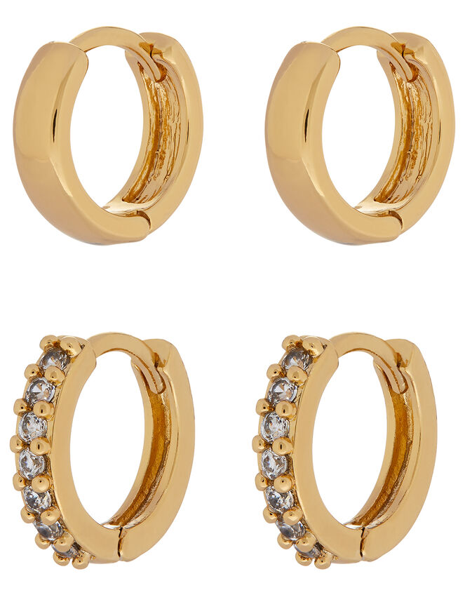 14ct Gold-Plated Hoops Set of Two, , large