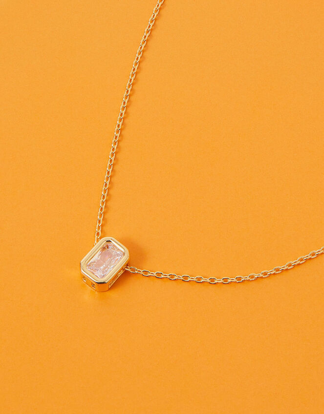 14ct Gold-Plated Sparkle Baguette Cut Pendant Necklace, , large