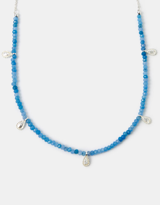 Sterling Silver-Plated Teardrop Blue Quartz Necklace, , large