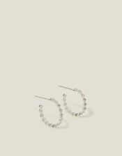 Sterling Silver-Plated Fine Diamanté Hoop Earrings, , large