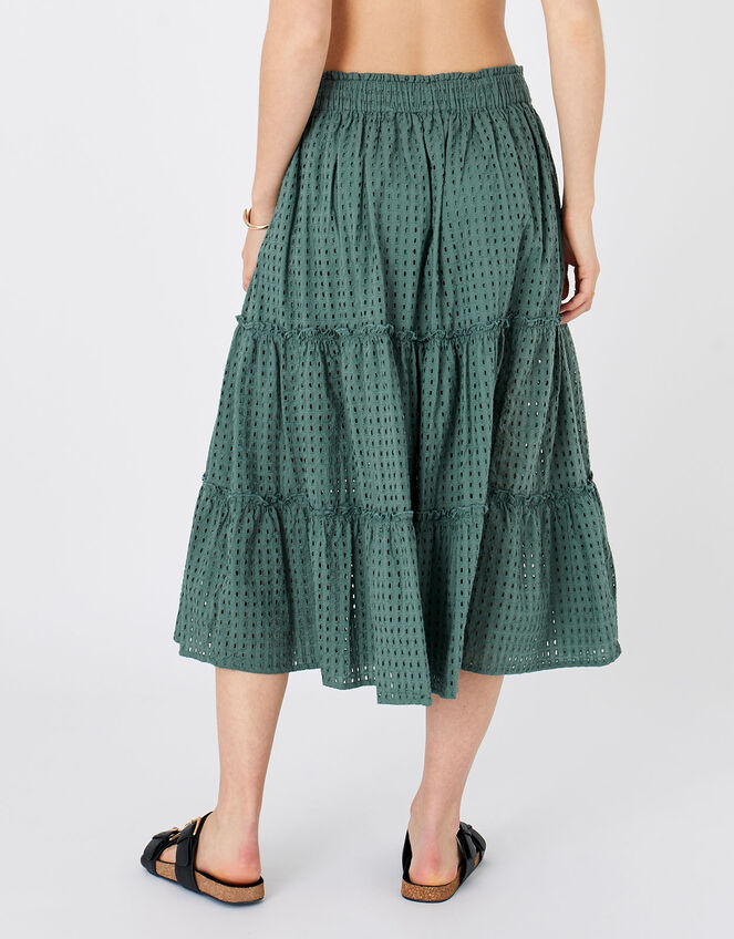 Tiered Broderie Skirt, Green (KHAKI), large