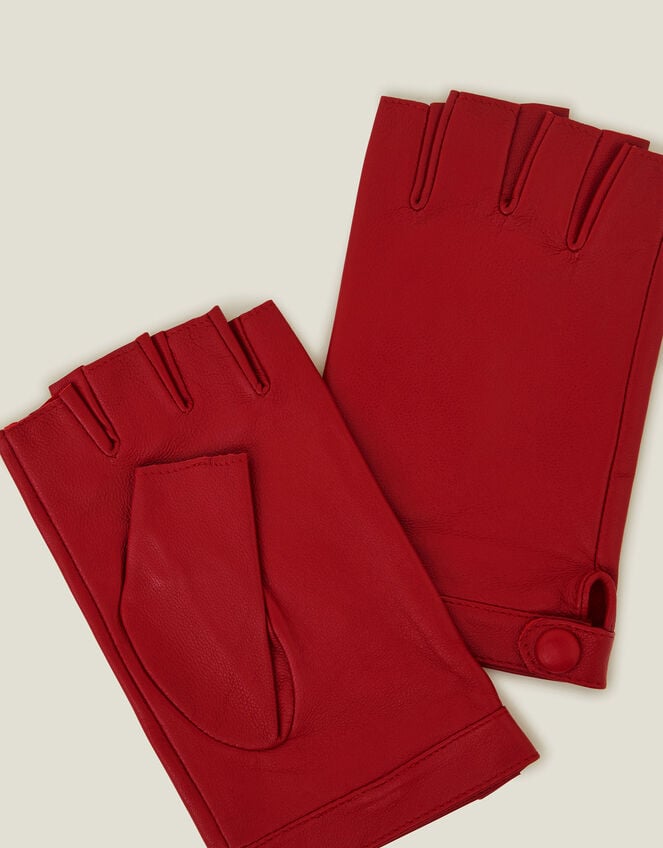 Leather Fingerless Gloves, Red (RED), large