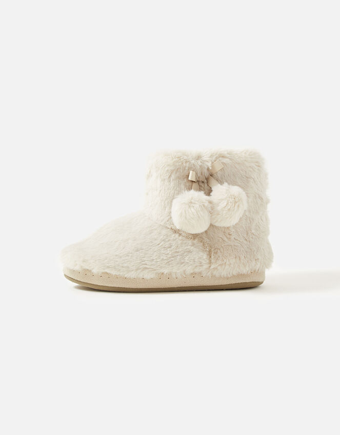 Fluffy Pom-Pom Slipper Boots, Cream (CREAM), large