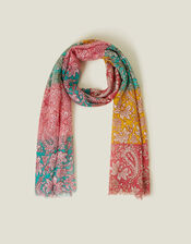 Colourblock Floral Paisley Scarf, , large