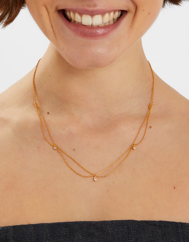 14ct Gold-Plated Sparkle Pear Necklace, , large