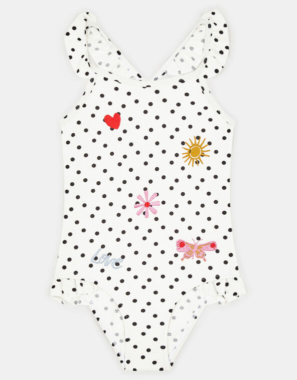 Girls Embroidered Polka Dot Swimsuit, Multi (BRIGHTS MULTI), large