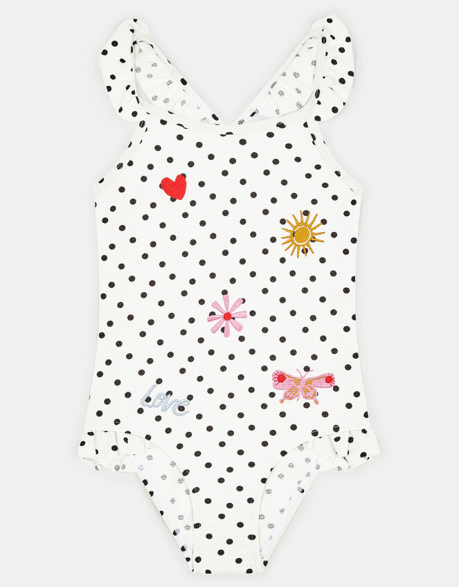 Girls Embroidered Polka Dot Swimsuit, Multi (BRIGHTS MULTI), large
