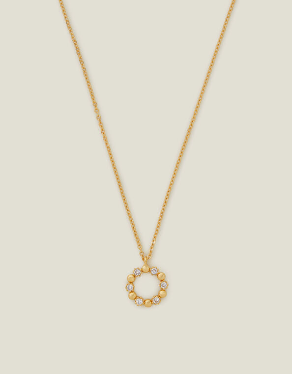 14ct Gold-Plated Flower Circle Pendant Necklace, , large