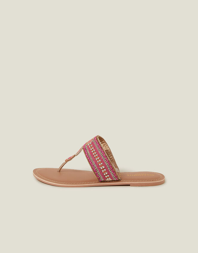 Decorative Bead Circle Flip Flop Sandals, Pink (PINK), large