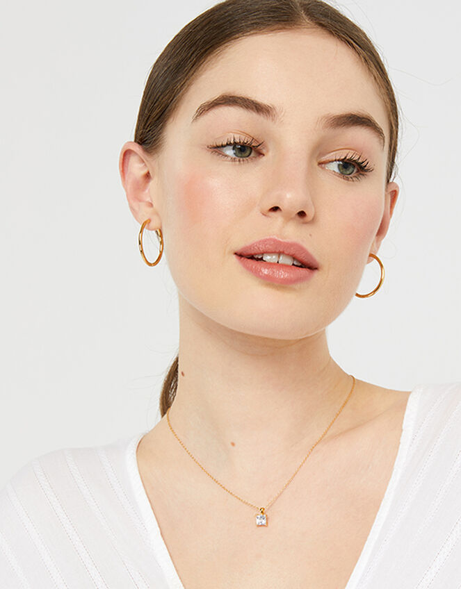 Gold-Plated Sterling Silver Cubic Zirconia Necklace, , large