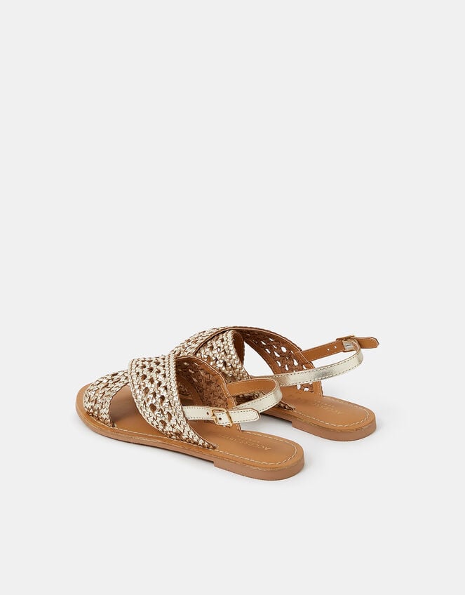 Woven Metallic Cross-Strap Sandals, Gold (GOLD), large