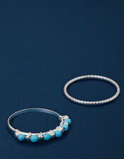 2-Pack Sterling Silver-Plated Turquoise Bead Rings, Silver (ST SILVER), large