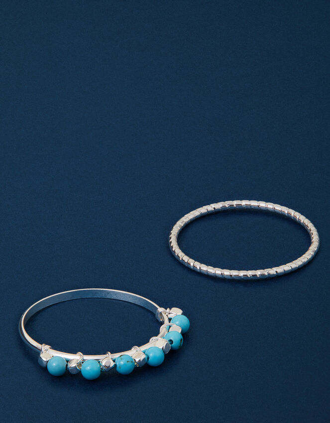 2-Pack Sterling Silver-Plated Turquoise Bead Rings, Silver (ST SILVER), large