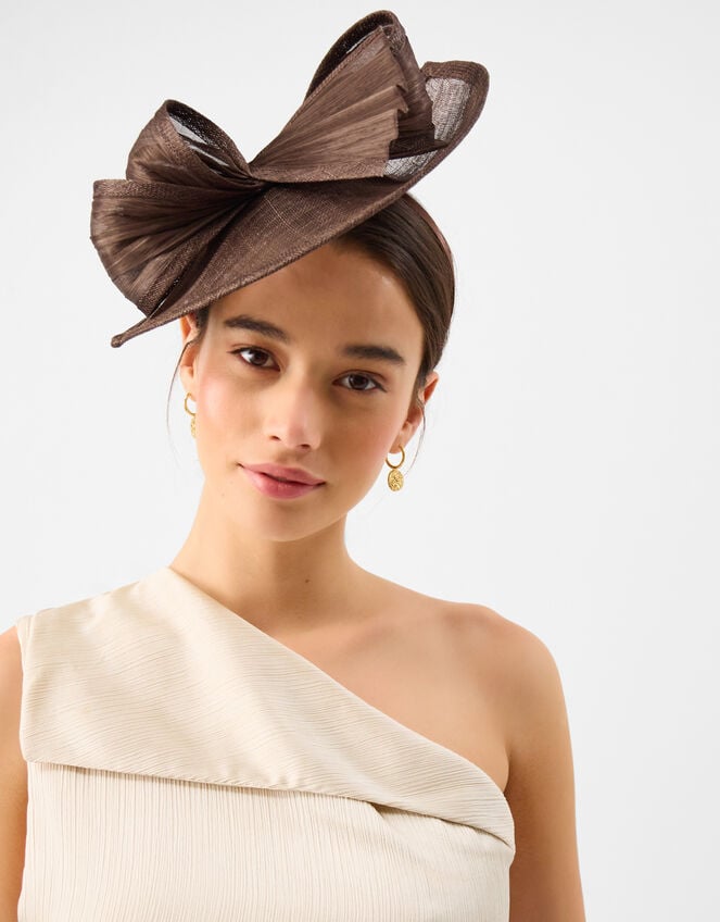 Bow Teardrop Fascinator, Brown (CHOCOLATE), large