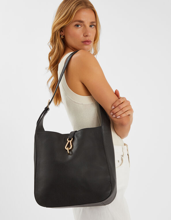 Clasp Leather Shoulder Bag, , large