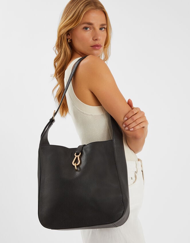 Clasp Leather Shoulder Bag, , large