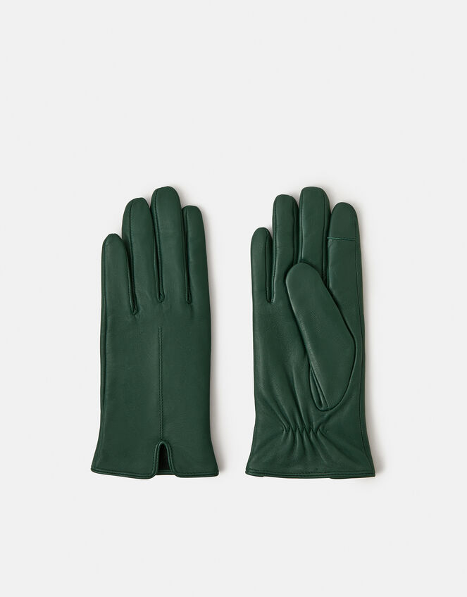 Fleece Lined Touchscreen Leather Gloves, Green (GREEN), large