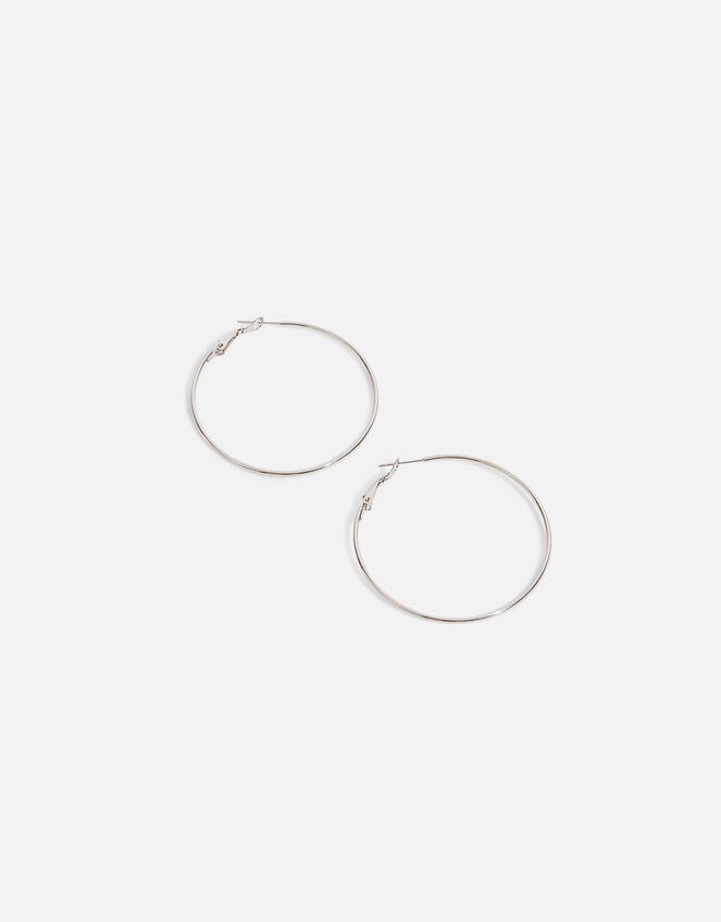 Stainless Steel Large Thin Hoop Earrings, Silver (SILVER), large