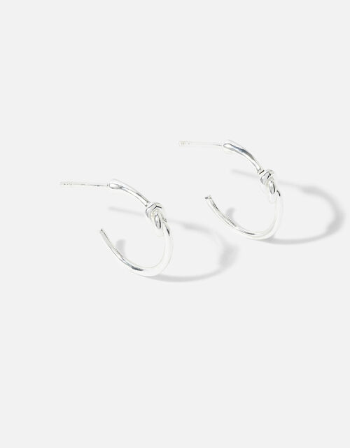 Sterling Silver Knot Hoop Earrings, , large