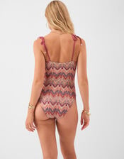 Crochet Tie Strap Swimsuit, Red (RED), large
