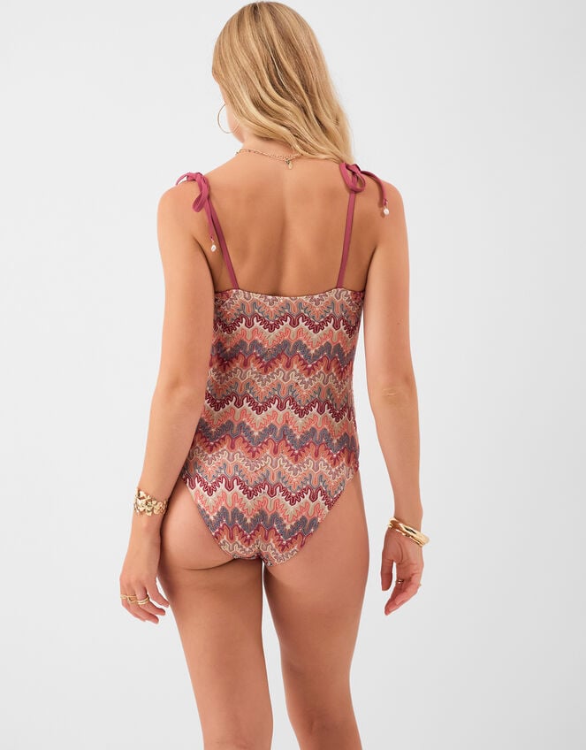 Crochet Tie Strap Swimsuit, Red (RED), large