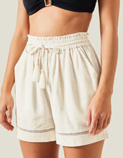 High Waist Beach Shorts, Camel (BEIGE), large