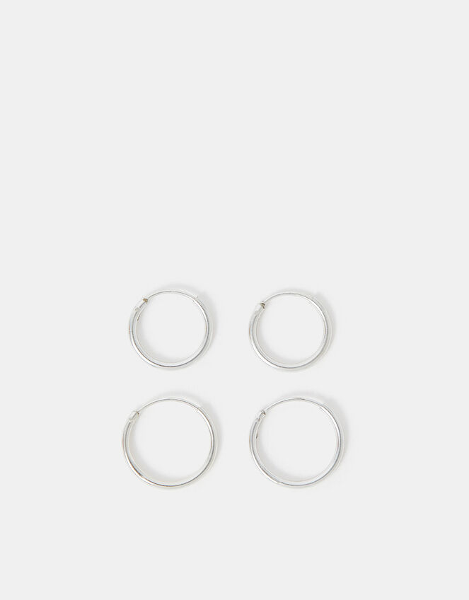 Sterling Silver Plain Mini Hoops Set of Two, , large
