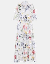 Floral Print Belted Maxi Dress, Ivory (IVORY), large