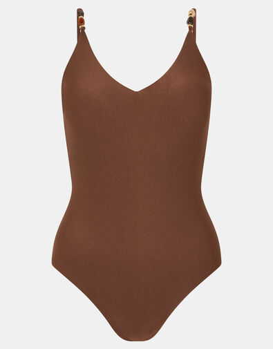 Beaded Strap Swimsuit, Brown (BROWN), large