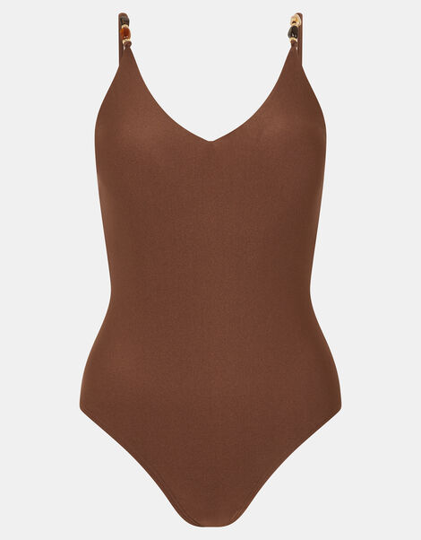 Beaded Strap Swimsuit, Brown (BROWN), large