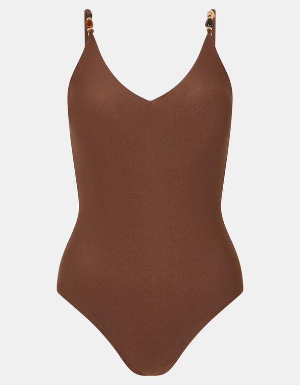 Beaded Strap Swimsuit, Brown (BROWN), large
