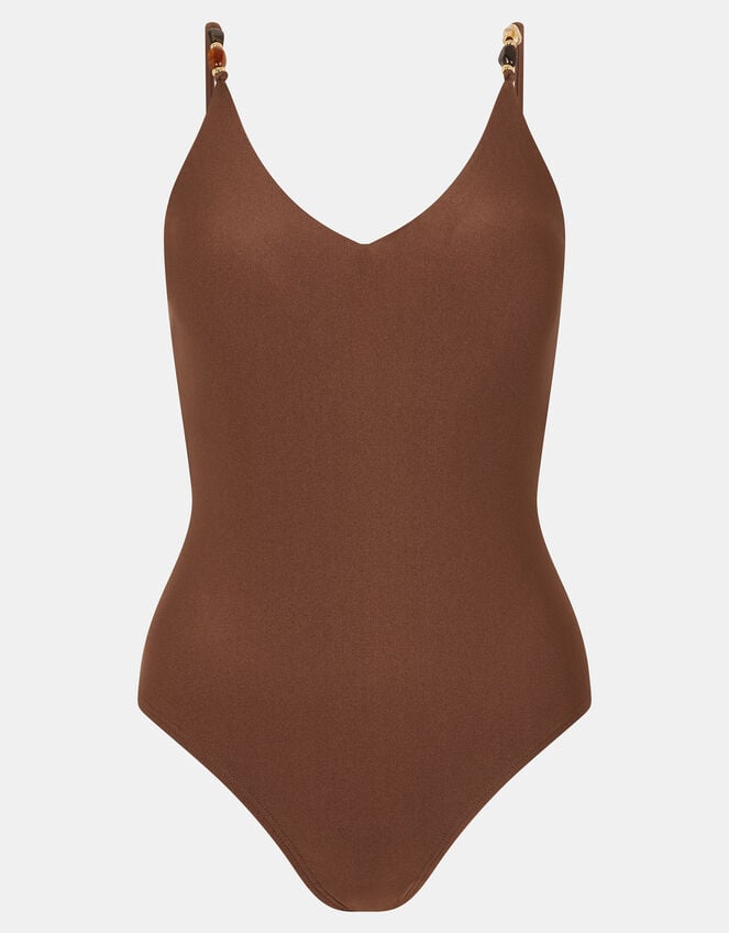 Beaded Strap Swimsuit, Brown (BROWN), large
