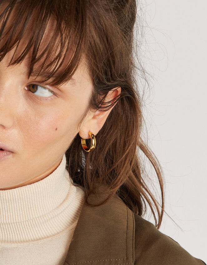 14ct Gold-Plated Small Chunky Hoops, , large